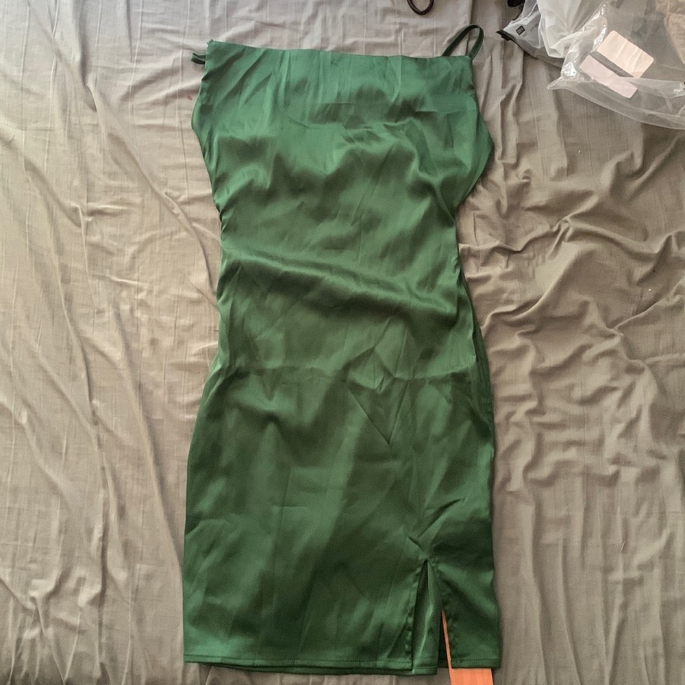 siege green silky shein dress